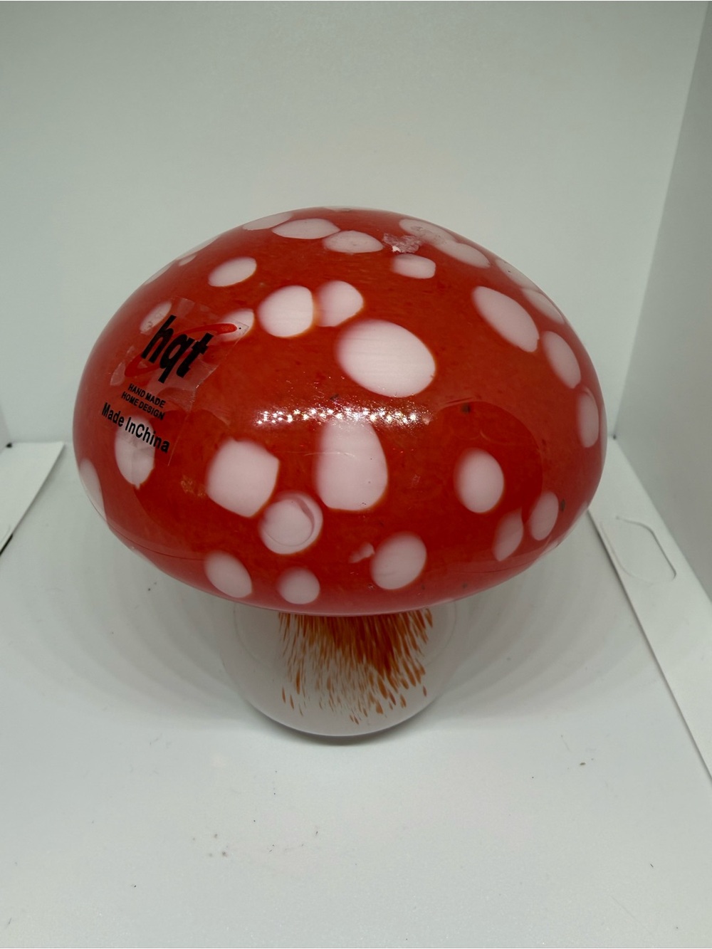 Handmade Red and White Glass Mushroom Sculpture